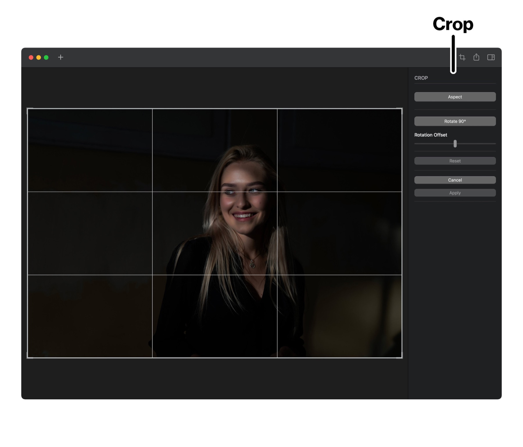 Crop tool in Brightly Pro for Mac