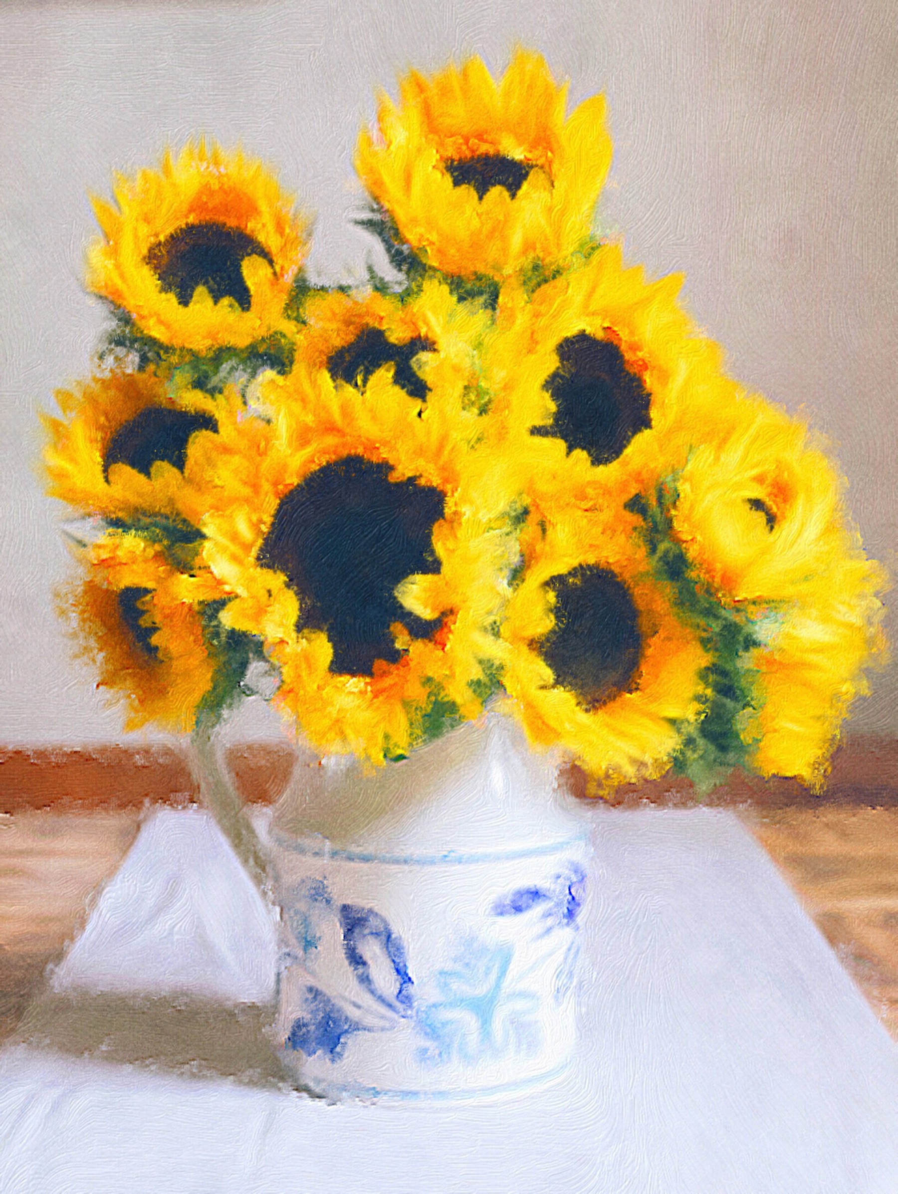Sunflower still-life painting created with Brushstroke