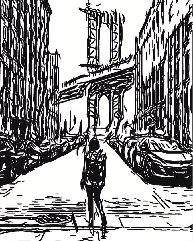 Instagram post: ink drawing of a street scene made with Inkwork